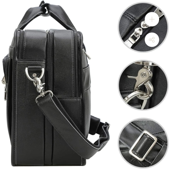 MODERN 18"TRAVEL LAPTOP BRIEFCASE FULL GRAIN LEATHER MESSENGER BAG - Picture 6 of 7